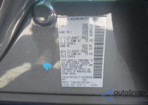 2019 Nissan Rogue S from USA, damaged, VIN 5N1AT2MT5KC716949